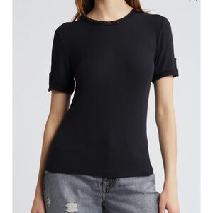 Frame Crochet Trim Stretch Modal T-shirt